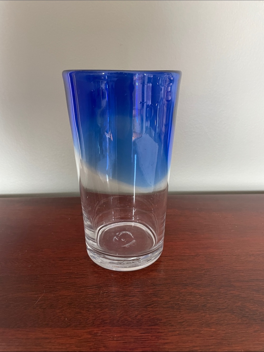Hand blown Blue Ombre Glass Tumbler - Sleek Clear Drinking Glass - Picture 3 of 6